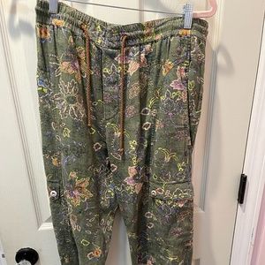 Anthropologie Floral Joggers, Size Small, Green